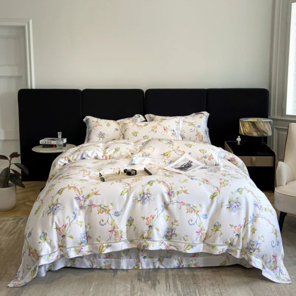 Cuscino da letto da letto di stampa digitale da 1000tc set di letti naturale fibra di fibra morbida Fiorini liscio coperta coperta piatta/foglio lettino a letto cuscinetto