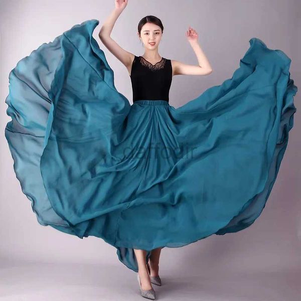 Traje de dança de pica -tear de dança feminino 720 graus de chiffon skift ballet dançarina cigana prática desgaste uma saia de dança longa de longa saia feminina vestidos de festa d240425