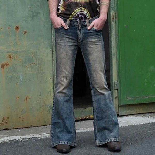 Calça masculina mass flare jeans outono inverno vintage jeans sólidos jeans high street botão de jeans de jeans calças de rua s-3xl d240425