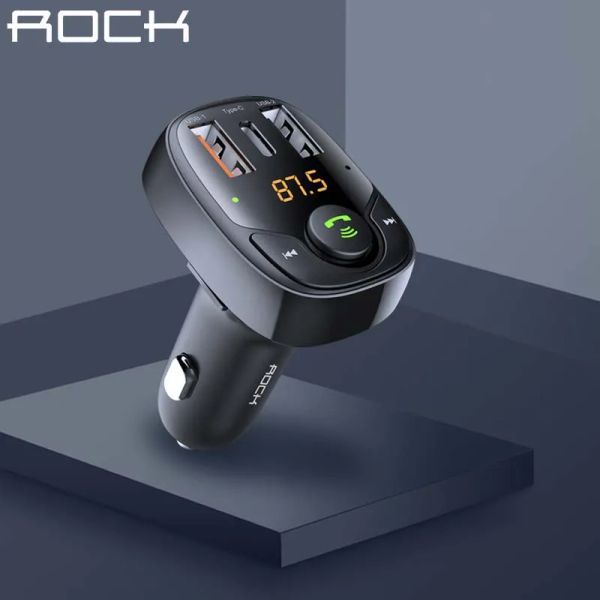 Convertitori Rock 36W Caricatore veloce Bluetooth 5.0 FM Trasmettitore con 3 porte di ricarica USB Supporto Navigazione a più protocolli di ricarica rapidi