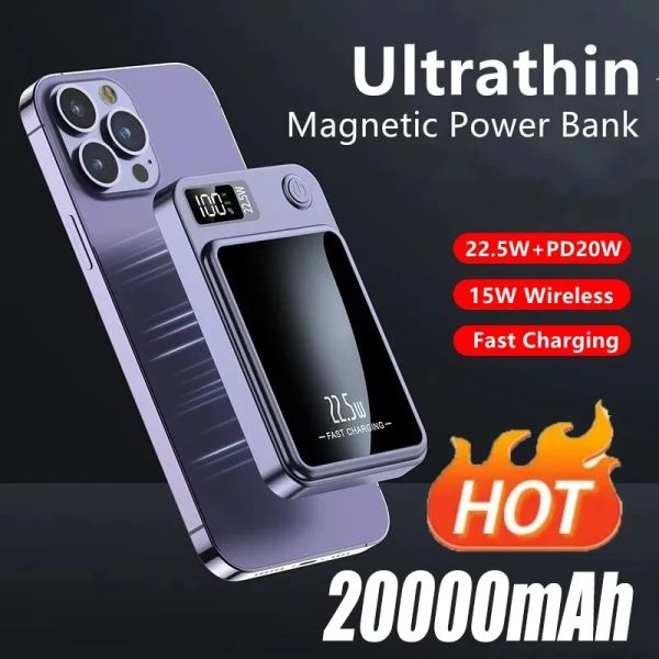 Ladegeräte 20000mah drahtloses Schnellladegerät für Magsafe Magnetic Power Bank tragbare externe Hilfsbatterie für iPhone Xiaomi Samsung