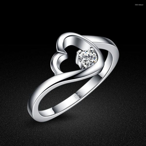 Annelli a grappolo Fashion Contratto 925 Sterling Silver Heart Alassato Zircone intarsiato matrimonio di lusso per donne squisite gioielli regalo