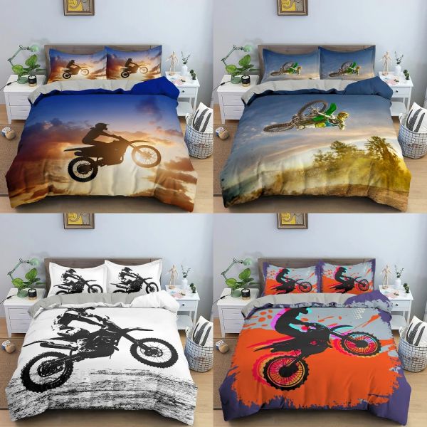 Sets Dirt Bike Motorcycle Duvet Cover Set Set Extreme Sport Car Theme Bettwäsche Set Trösterabdeckung mit 1/2 Kissenbezug Queen King King Size