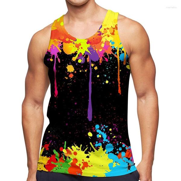 Herren Tanktops 3D Graffiti Gemälde gedruckt Top Gymnastikkleidung Männer Coole Streetwear Basketballweste Schnell trocknend ärmellose T-Shirt Y2K