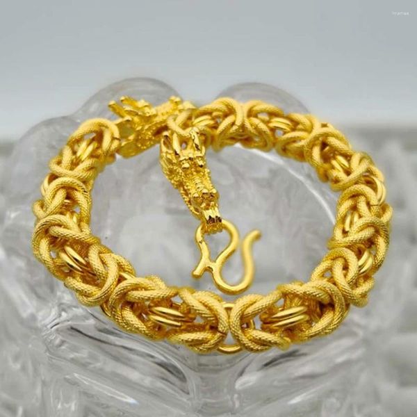 Связанная браслеты 10 мм мужская браслет -цепь твердый хип -хоп желтый золотой цвет дракона панков -ювелирные украшения 21 см в длину