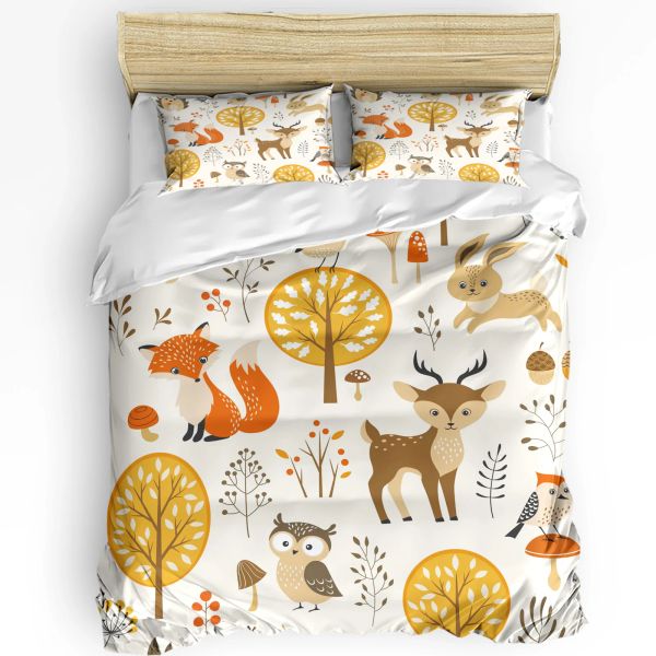 Sets Waldtierwälder Owl Fuchs Hirsch 3pcs Bettwäsche Set für Schlafzimmer Doppelbett Home Textile Bettdecke Quilt Cover Kissenbezug