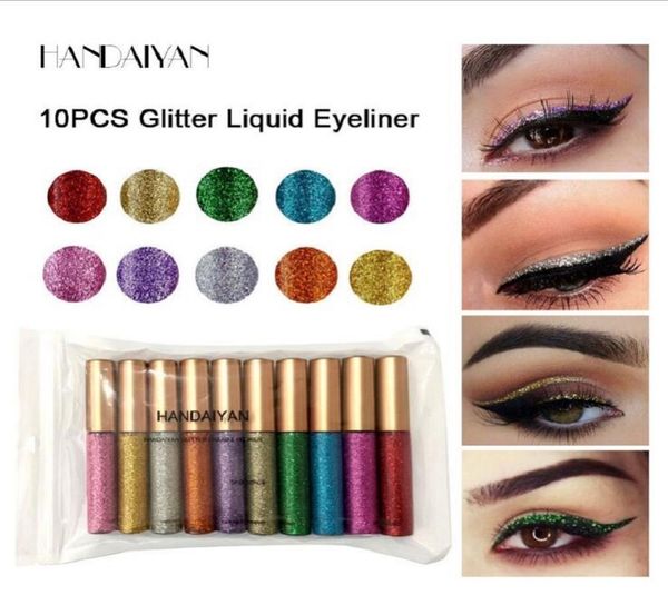Eombesia líquida Lápis de delineador de glitter líquido com duração de longa duração 10 cores Shining Shimmer Eyler Makeup Eyeliner8395287