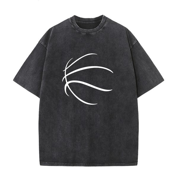 Mode gewaschene T-Shirt-Basketball bedruckte lässige T-Shirts coole lose Persönlichkeit plus Größe runder Nacken Bleichmittel T-Shirt Männer 240425