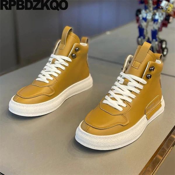 Scarpe casual piatti stivaletti ad alto top hip hop skate rotonde uomini atletici allacciati allenatori stivali da sneaker in gomma sportiva