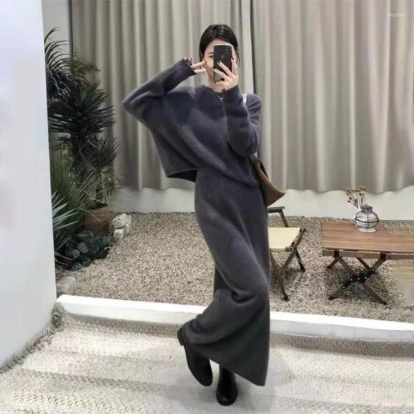 Abiti da lavoro Set di gonne a maglia Set Women Autumn Casual O-Neck Shiter e set in stile pigro Lady Fashion Elegant Pullover Suit Due pezzi