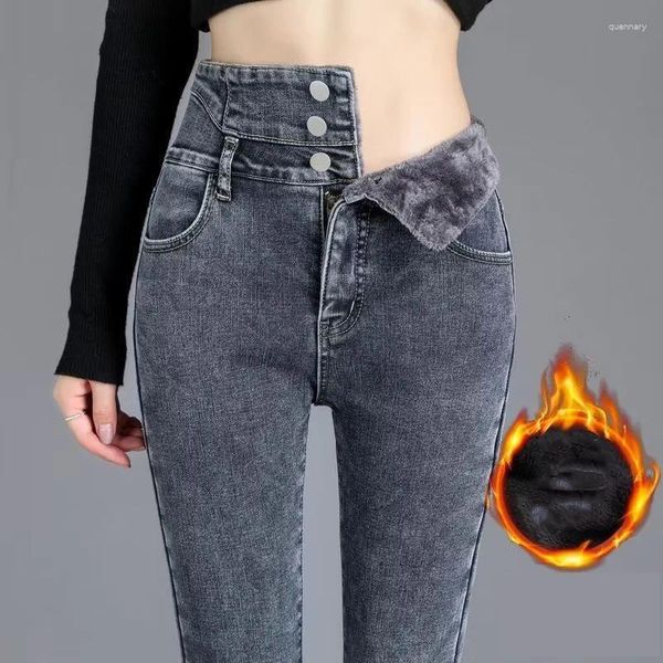 Kadın Kotları Sonbahar Kış İnce Kadife Yastıklı Pantolon Sıcak Denim Taytlar Yüksek Bel