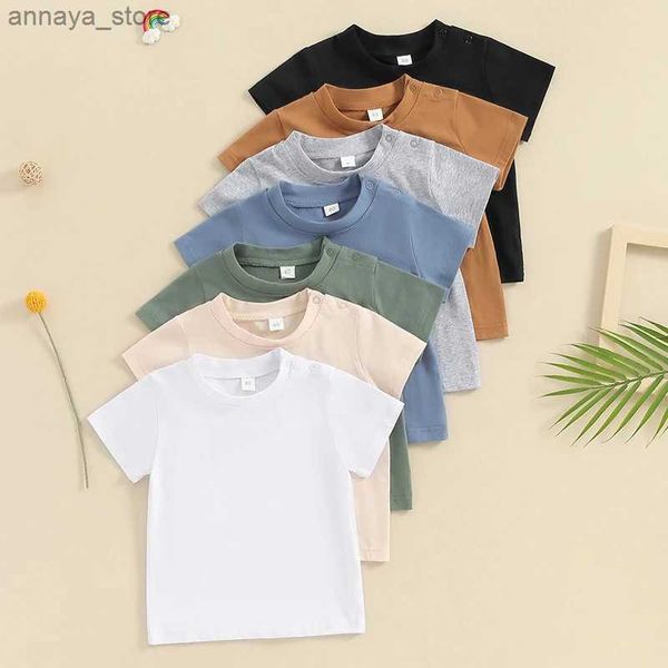 T-shirts Cotton Kids Boys Boys T-shirt 2024 Verão Novo Fashion Childrens Casual Longo Manga curta Crew color Solid Topsl2404