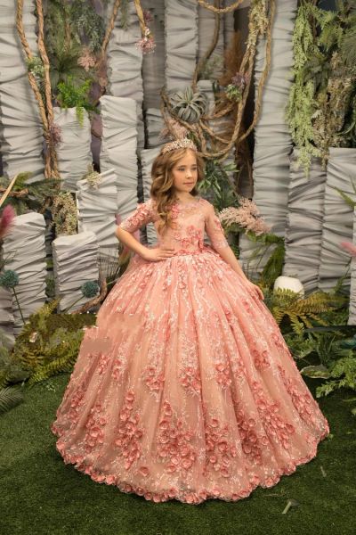 Rosa Ballkleid Blumenmädchen Kleider Vintage bloße Hälfte applikationen Perlen Mädchen Festzugskleider Kleinkinder Kinder Geburtstagsfeier Quinceanera Kleid BC16710 0425