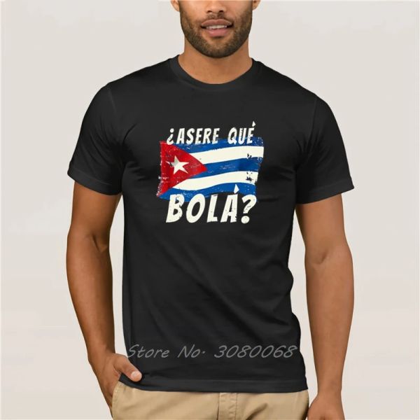 Camiseta de camiseta branca de manga curta masculina bandeira cubana cuba cuba miami dizendo espanhol greeting tendy criativo desenho gráfico divertido camiseta