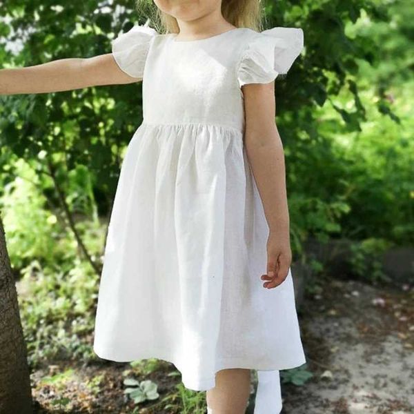 Vestidos de menina fofo bowknot meninas vestido de festa branco vestidos de algodão respirável por 12345 anos crianças uma linha de vestido crianças roupas h240425