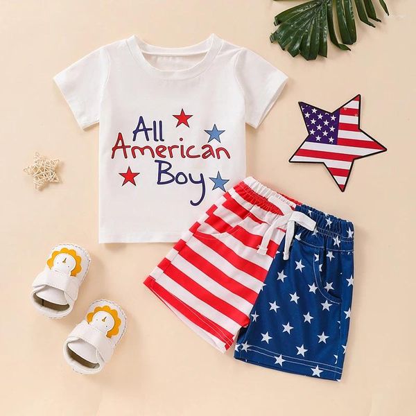 Roupas Conjuntos de Citgeesummer Independence Day Kids Boys Shorts Definir letras de manga curta Imprima T-shirt Stars Stripes Roupas