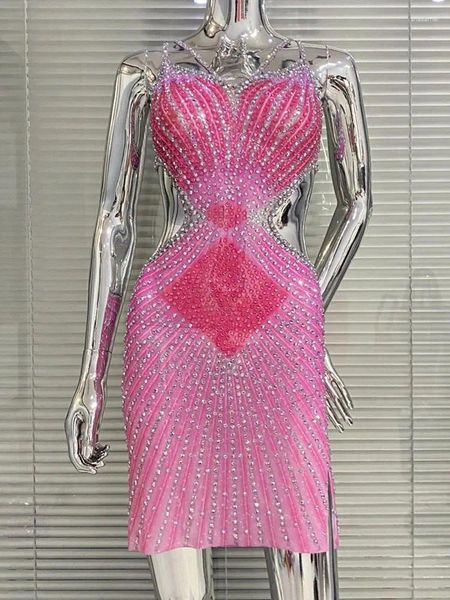 Vestidos casuais 2024 Mulheres sexy Diamond Water Dress Spaghetti Strap Sleeseless Bodycon Color Blockless Backless Party Vestido