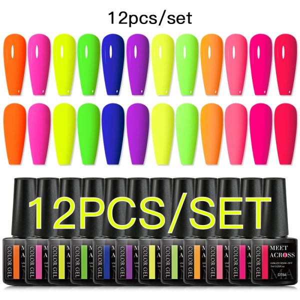 I kit si incontrano su 12 pezzi/set di smalti in gel neon fluorescente set estate scintillante scintillante semi permanente immergersi via