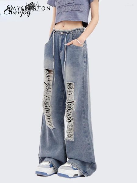 Frauen Jeans American Style Hip Hop Wäsche zerrissene Sommermänner und Frauen Breite lange Hosen lose übergroße Hosen Y2K