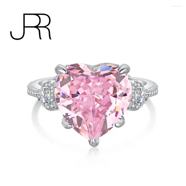 Ringos de cluster jrr 925 esterlina prata triturada coração laboratório rosa diamantes de alto carbono de carbono gemstone wedding jóias finas anel por atacado