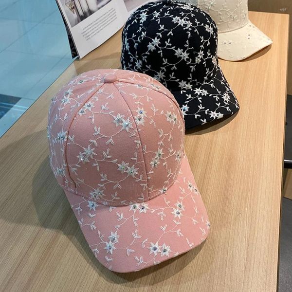 Caps de bola Princesa estilo Flor Bordado Baseball Primavera e verão mulheres protetora solar Cap de Lady Breathable Snapback Hats Young Girl Girl