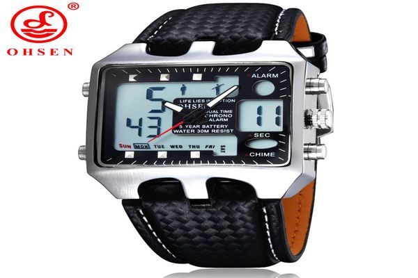 Orologio digitale ohsen uomini impermeabili a led analogici orologi sportivi per uomo orologi da polso allarme bracciale in pelle relogio mascolino 0930 LY12256838