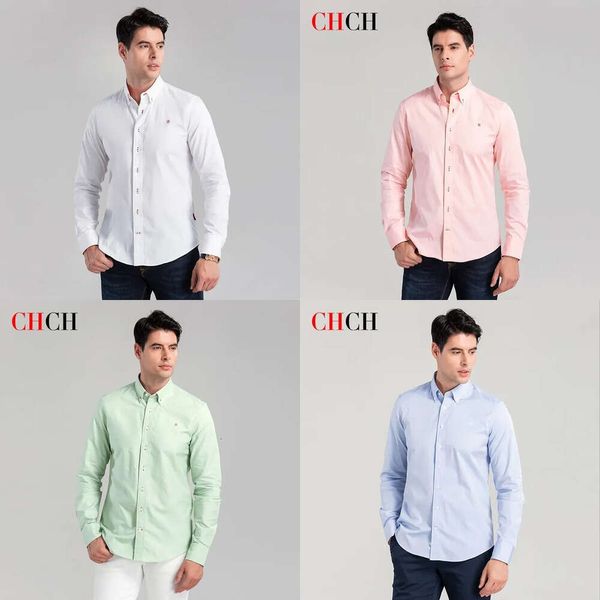 Fashion CHCH 100%Shirt a maniche lunghe in cotone solido slim forma social casual business camicie in abito bianco 220322 s
