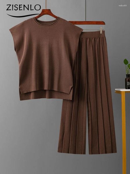 Kadınlar İki Parçalı Pantolon Düz Renkli Günlük Takım Eşleşen Setlerde Yaz Setleri Kısa Kollu Jersey Kadınlar İçin Geniş Bacaklı 2 Parç