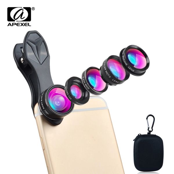 Lens Universal Clip 5 in 1 0,63x largo angolo+macro+fisheye+teleobiettivo 2x+cpl lente lente lente para per iPhone 6 plus xiaomi dg5h