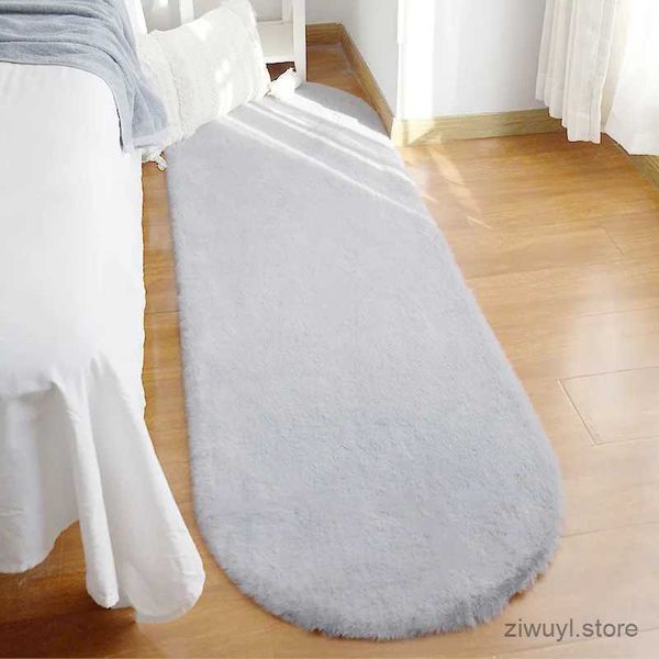 Teppiche Imitation Kaninchen Haar Teppich Oval Haushaltsbettfuß Fuß Matte Flauschige Plüsch Teppich Kinder Schlafzimmer Teppiche Kunstpelz Teppich weiß grau