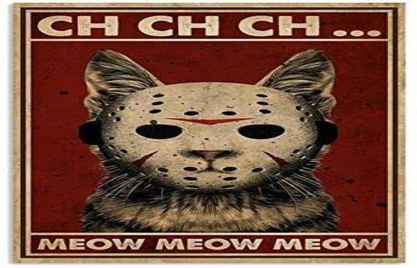 Ужас Джейсон кот мяу -металлический декор плаката для него для него