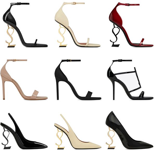 Com Box Luxury Women Sandals High Sandals Dress Sapatos estiletto Saltos 8 10 12 cm de salto de salto formal Designer Sapatos de designer preto de ouro de ouro