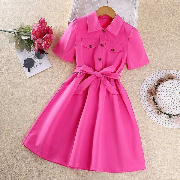 Девушки платья платья детские девочки 8-12 лет розовые красные платья с короткими рукавами для девочек летние девочки плать