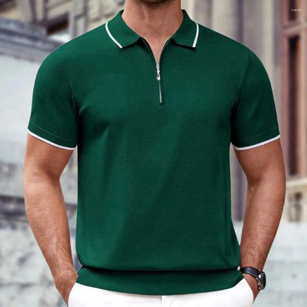 Polos da uomo Summer Zipper Design Shirts for Men Fashion Leisure Flexibility Knitwear Business Maglietta a manica corta a manica corta matura