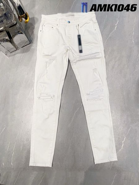 2024 Mens Designer Jeans Trend Brand Jeans Men Men Raked Jeans White Strint Fit Spring Осенний джинсовые штаны Бессвобождаем