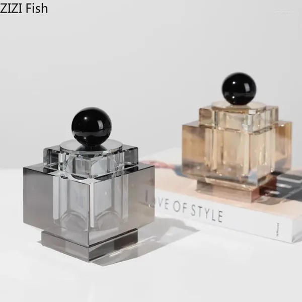 Garrafas de armazenamento Jar de cristal quadrado geométrico Candy transparente Objetos pequenos objetos Organizador de joias Caixa de líquido aromático Recipiente de líquido