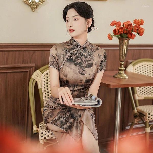 Ethnische Kleidung plus Größe sexy Cheongsams Vintage Tinte Qipao Frauen Kurzarm chinesischer Stil Kleid elegant long Vestidos Sommerkleider Kleid