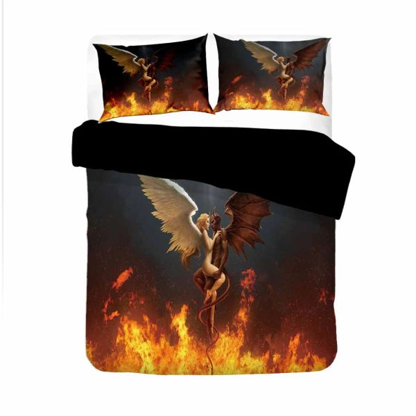 Defina Sexy Black Angel Devil Casal Casal Casa Impressa Conjunto