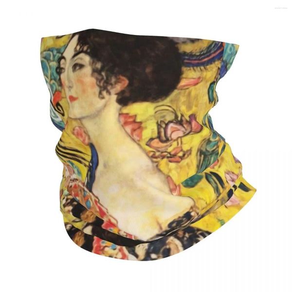 Bandanas Gustav Klimt Lady com fan bandana pescoço gaveer UV Proteção Face Sconhe Cobra Mulheres Menino Tubo da cabeça Balaclava