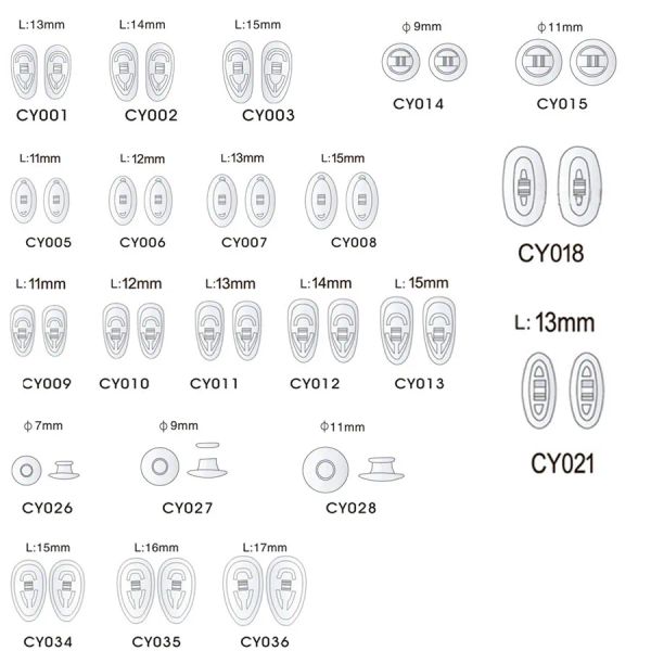 Lentes 2000pcs por atacado óculos de óculos copos silicone nariz almofadas de vários tipos tamanhos de olho de olho de olho -padrinha parte oval redonda oval redonda