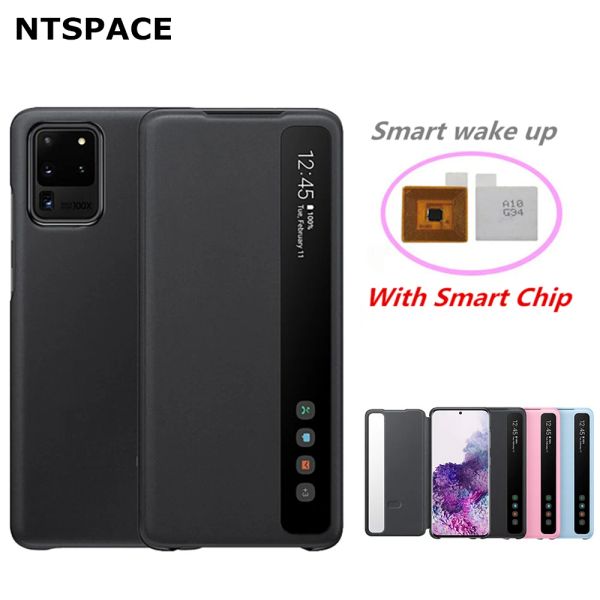 Casos Visualização de janela Tampa inteligente clara para Samsung Galaxy S20 Plus S20+ S20 Ultra S20 5G FlipFree Smart Chip Flip Leather Case