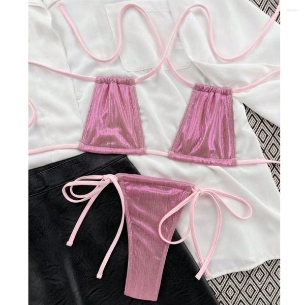 Swimwear femminile Sexy String Bikini Micro lucido da bagno Swiny Women Two Piece Halter Strappy Y2K Bikini set di costume da bagno per la spiaggia.