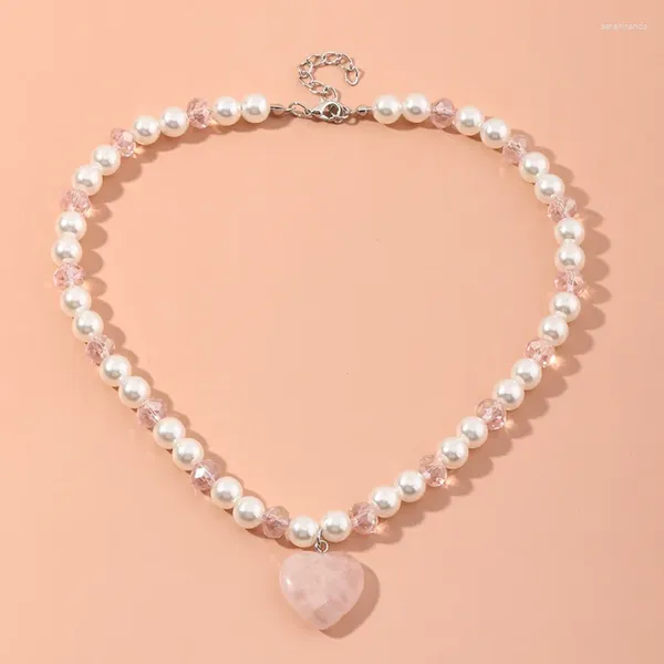 Подвесные ожерелья милая мода Элегантное жемчужное ожерелье для женщин, девочки, прекрасная девушка розовая сердце каменное коля
