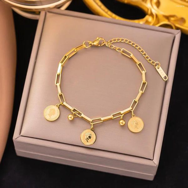 Braccialetti di braccialetti in acciaio inossidabile ritratto moneta rotonda braccialetto a sospensione per donne gare di moda golf lingangle festa di compleanno regalo di compleanno