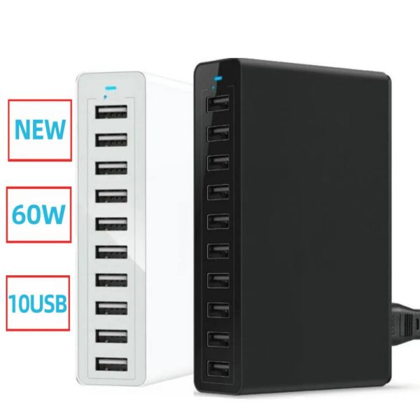 Carregador USB de Chargers 60W 10port para iPhone Ipad Kindle Samsung Xiaomi Estação de carregamento Dock Dock Multi USB Charger Desktop Cobertle Cobert