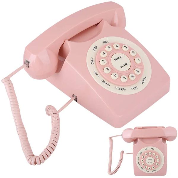 Acessórios Vintage Desktop Retro Antique Telefone Antigo telefone fixo líquido para escritório em casa Phone Black/Rink