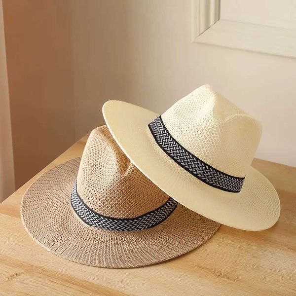 Chapéus de aba larga Chapéus de balde largo chapéu de palha casual chapéu de verão jazz panamá fedora viagens casuais chapéu de sol para homens simples 2022 novo j240506