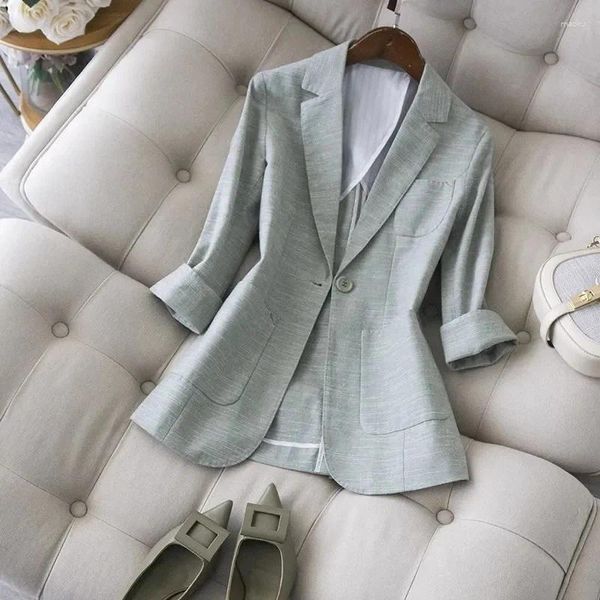 Ternos femininos 2024 feminino coreano matcha verde macacão fresco jaqueta de outono em estilação de outono 3/4 manga de cima do casaco versátil e blazer da moda