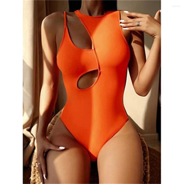 Frauen Badebekleidung sexy hohles Bikini unregelmäßiger Schnitt Badeanzug Y2K Monokini Push Up Urlaub Swimwear