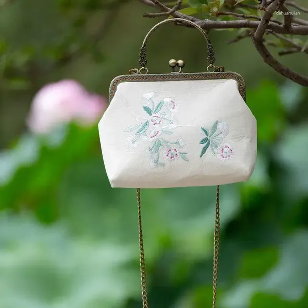 Bolsas de ombro Cheongsam fêmea retro de moldura de linho de algodão chinesa bordados artesanais Flores de Flores Mulheres